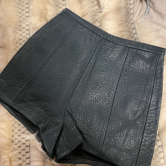 Mackage Dark Green High Waist Leather Shorts - Picture 1 of 4